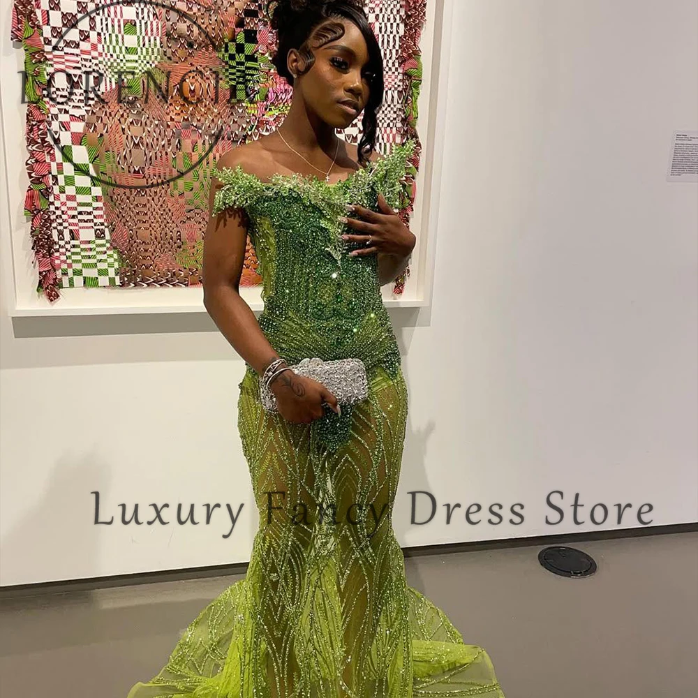 반짝이는 크리스탈 프롬 드레스 2025 스트랩리스 글리터 머메이드 웨딩 파티 가운 맞춤 제작 여성 드레스