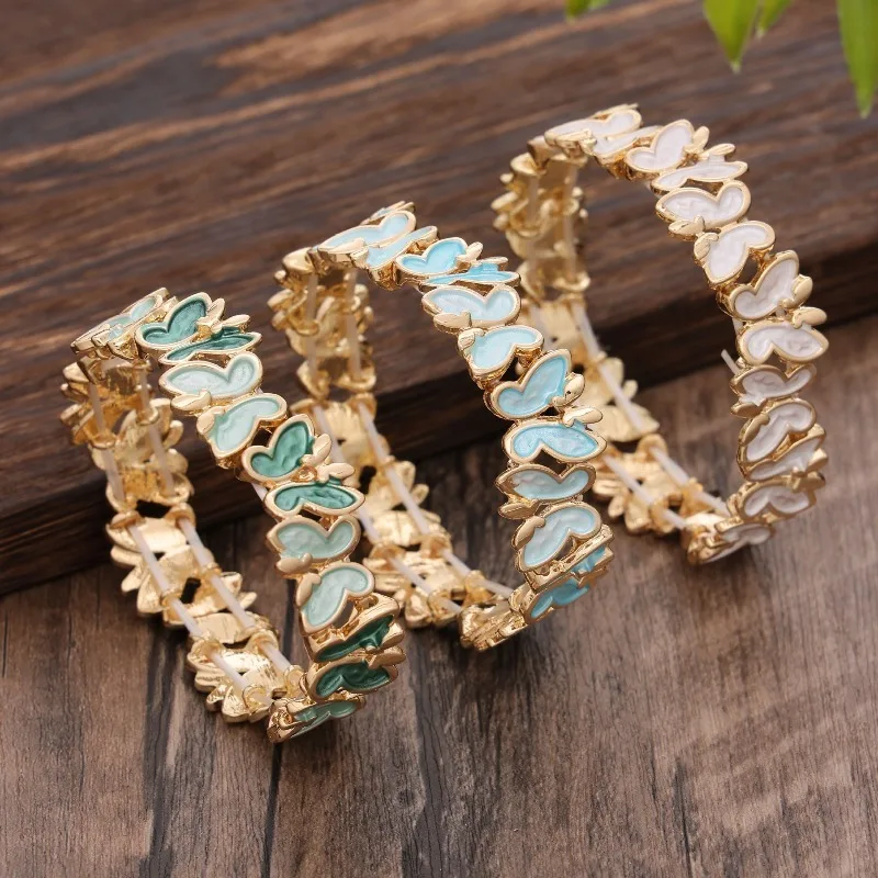 Bohemian Butterfly Enamel Stretch Bracelet Gold Silver Plated Colorful Stackable Bangle Elegant Fashion Jewelry Gift