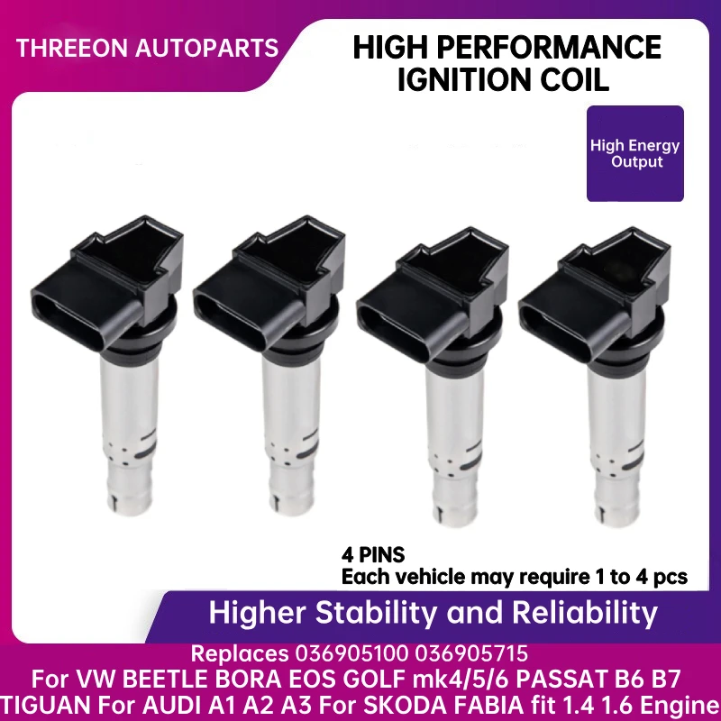 

Катушка зажигания для VW GOLF mk4/5/6 PASSAT B6 B7 BEETLE BORA EOS TIGUAN для AUDI A1 A2 A3 для SKODA FABIA fit 1.4 1.6 Engine