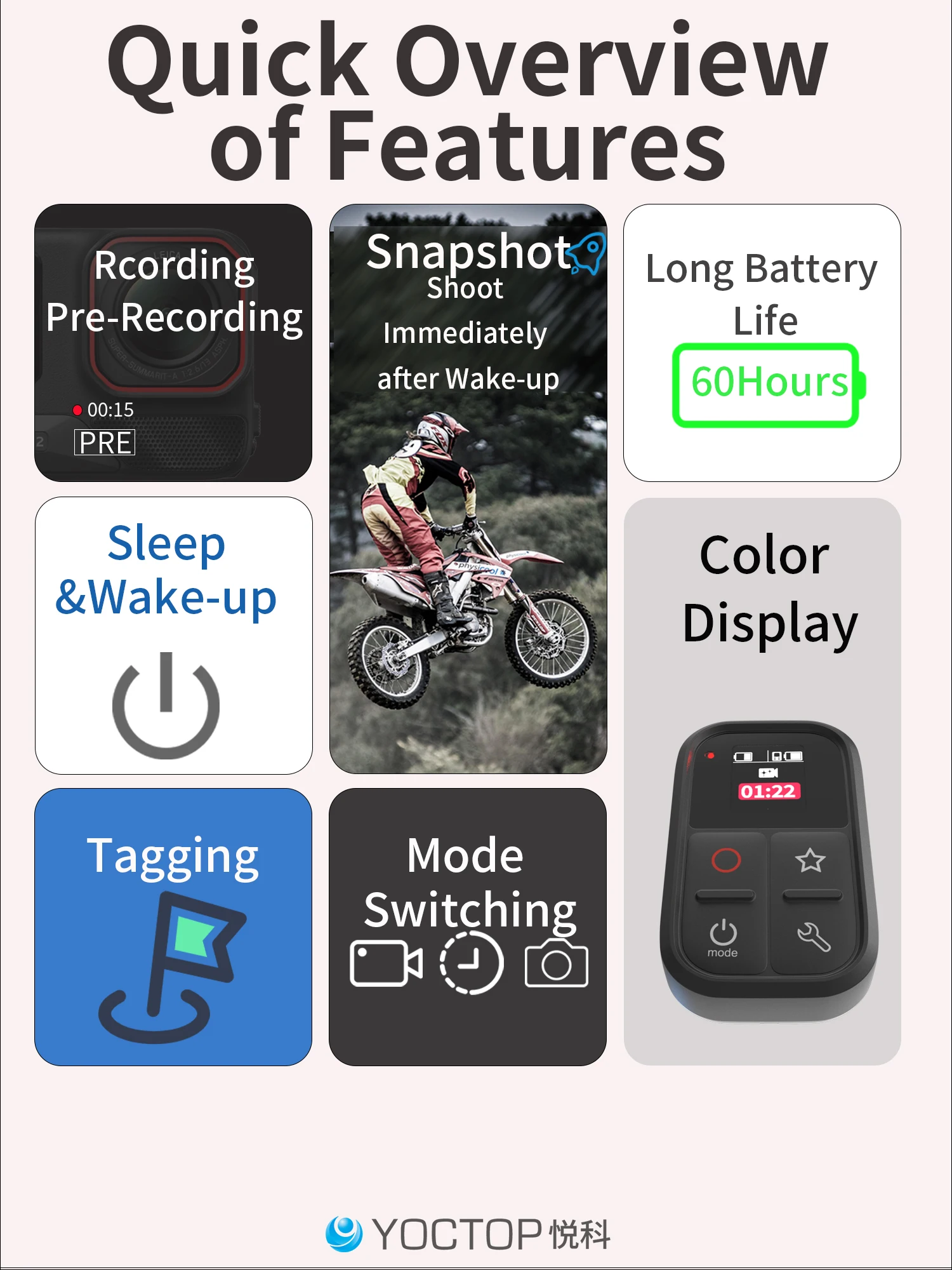 YOCTOP Is Suitable for DJI Sports Camera Bluetooth Remote Control Compatible with Action6/5 Pro/4 Osmo360 Controller Accessories