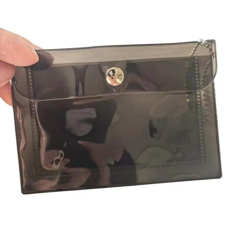 1Pcs Star Glitter Clear PVC Card Holder Mini Snap Coin Purse With Bead Chain Keyring For ID Card Daily Storage Gift