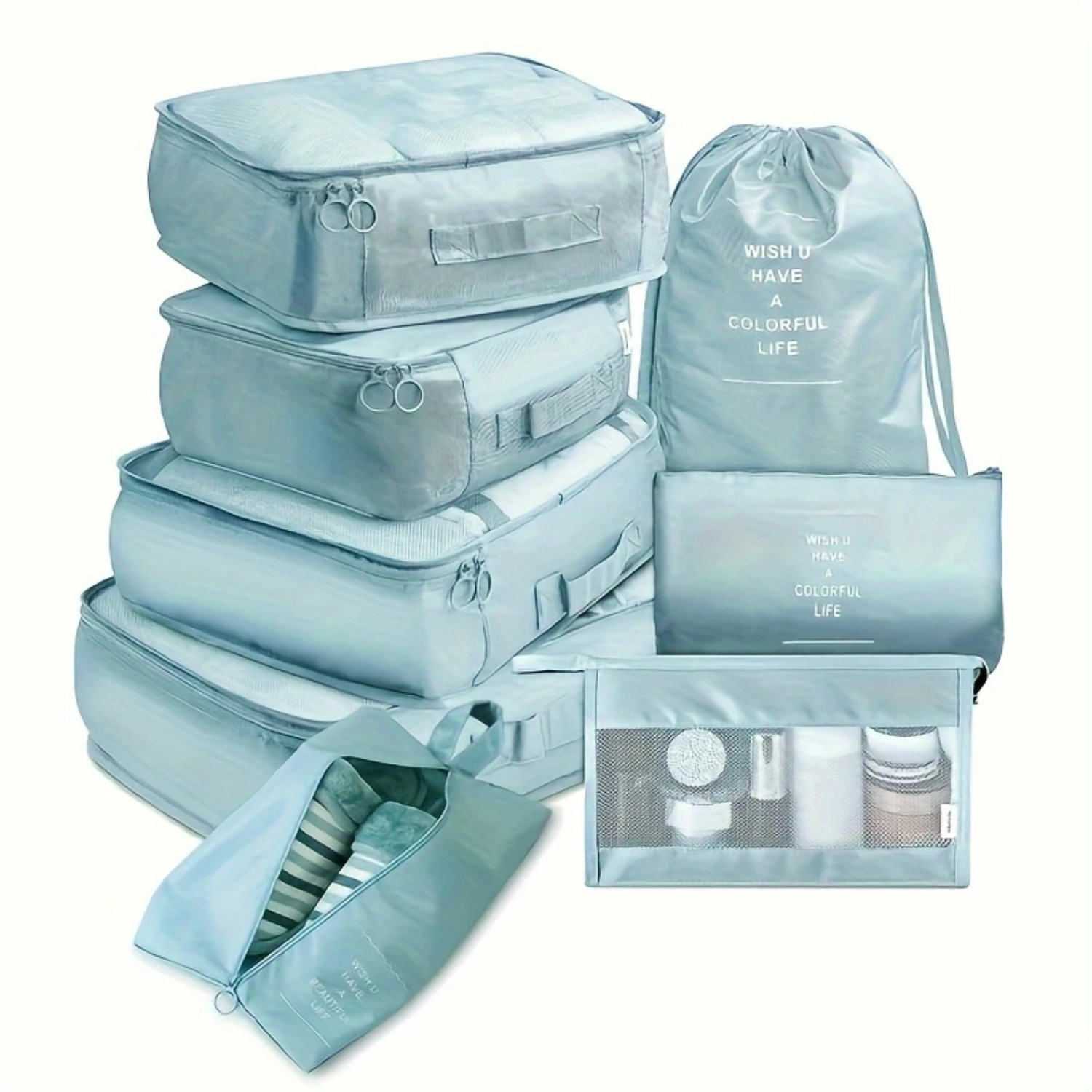 8-Piece Packing Cubes Set, Lightweight Shoes & Toiletry Bags Etc Included, Solid Color Luggage Ba Set For Women Whiskey glass