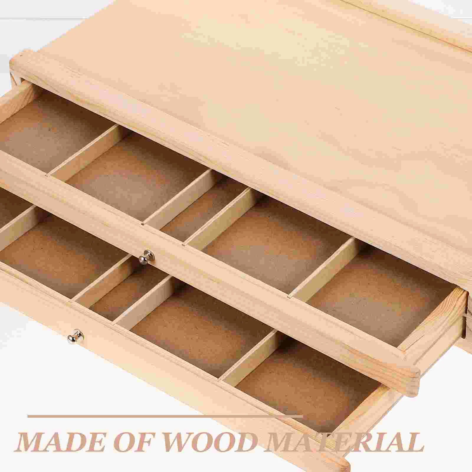 Paintbrush Storage Box Tabletop Pencil Drawer Desk Organizer Wood Holder Small Drawers