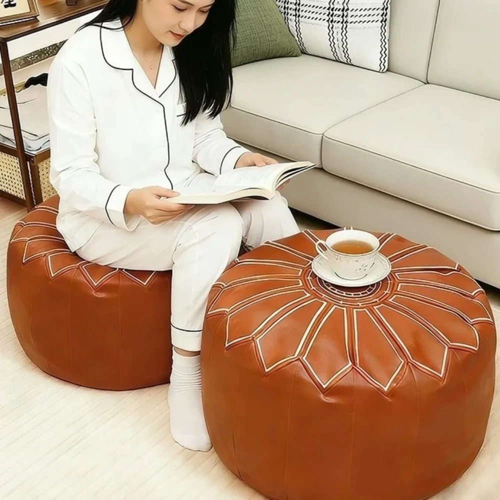 Round Seat Cushion Cover Large Capacity Waterproof Sofa Stool Cover Embroidery Unstuffed Storage Leg Bench Home Furniture