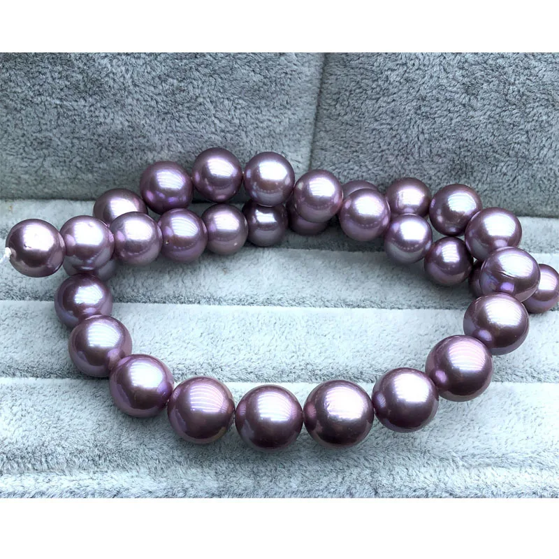 Natural Edison 12-15mm Pearl Necklace Purple Blueberry Purple Round High Intensity Authentic Gift for Wedding Wear
