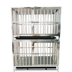 Design Stainless Steel Foldable Dog Kennels Durable Xxl Large Double Layers Pet Cages Carriers & Houses Dog Cage with Wheel