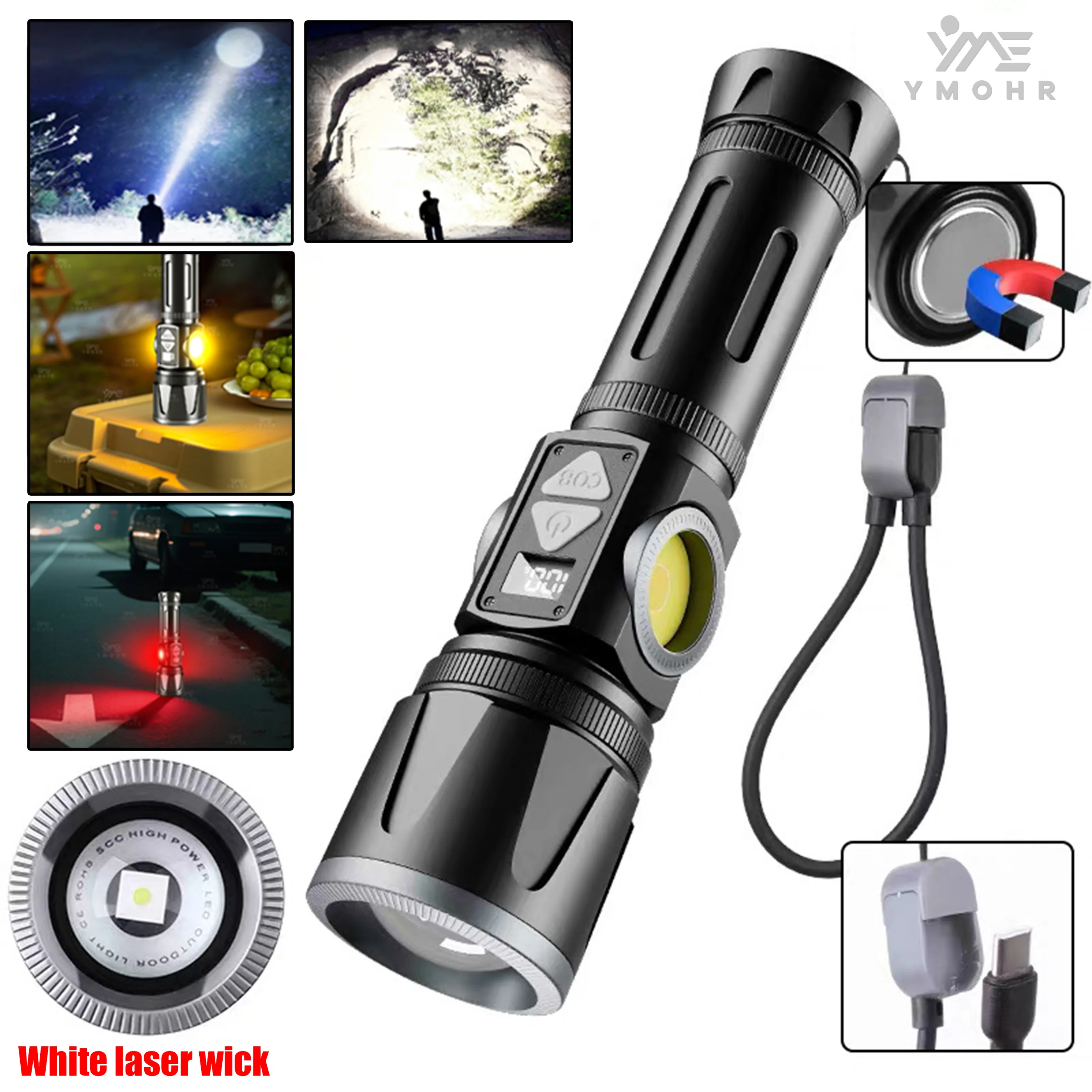 

Фонарик из алюминиевого сплава, мощный фонарик, USB C, перезаряжаемая лампа, водонепроницаемый, ультра мощный, уличный, тактический, для кемпинга