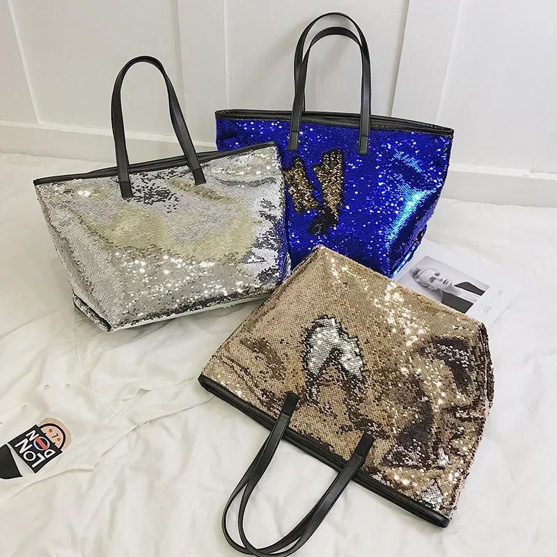 2022 Colorful Sequin Beach Handbag Women Simple Shoulder bag Hot Sale Crystal Tote Female High capacity Shopping Bag