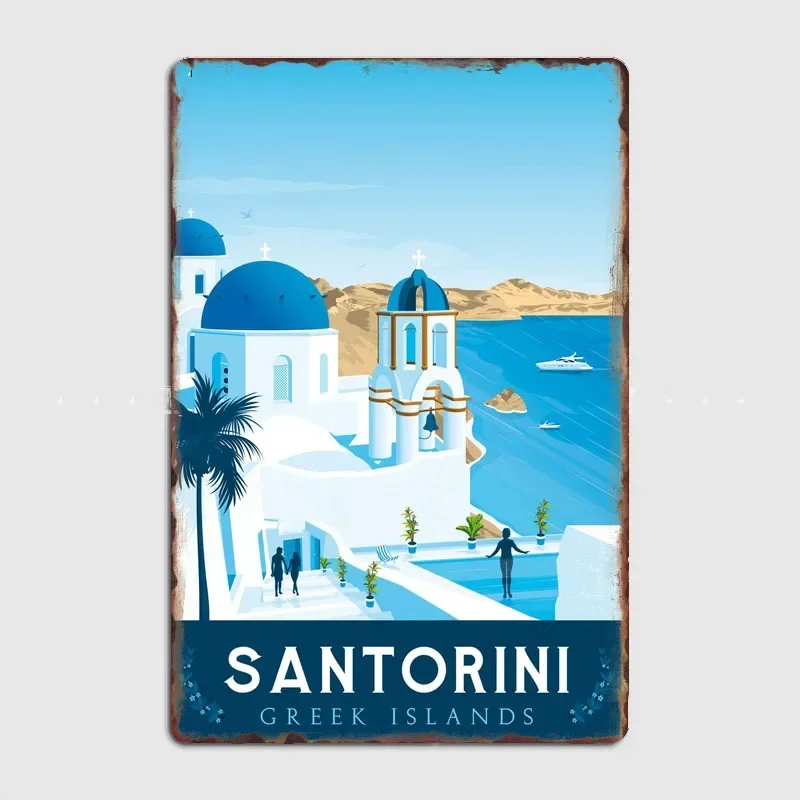 

Santorini Greece Travel Scenic Spot Poster Metal Plaques Tin Sign Home Decor Room Decoration Kitchen Wall Decor