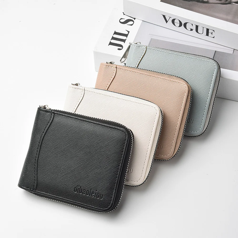 Women's Zipper Wallet Fashion Casual Multi-Card Slot Credit Card Holder Portable Double Fold Solid Color Short Wallet