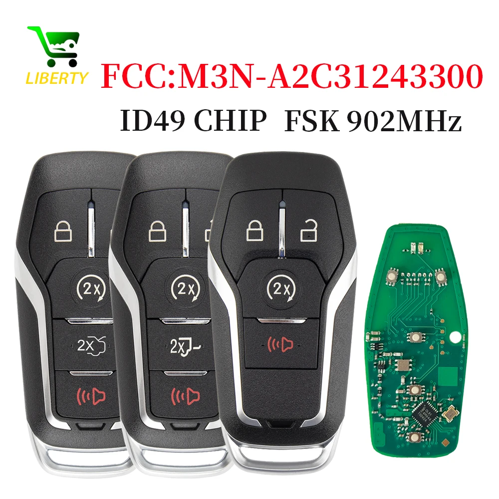 

Liberty Car Remote Key For Ford Fusion Explorer Edge Mustang 2013-2017 FCC:M3N-A2C31243300 902MHz ID49 Promixity Smart Card