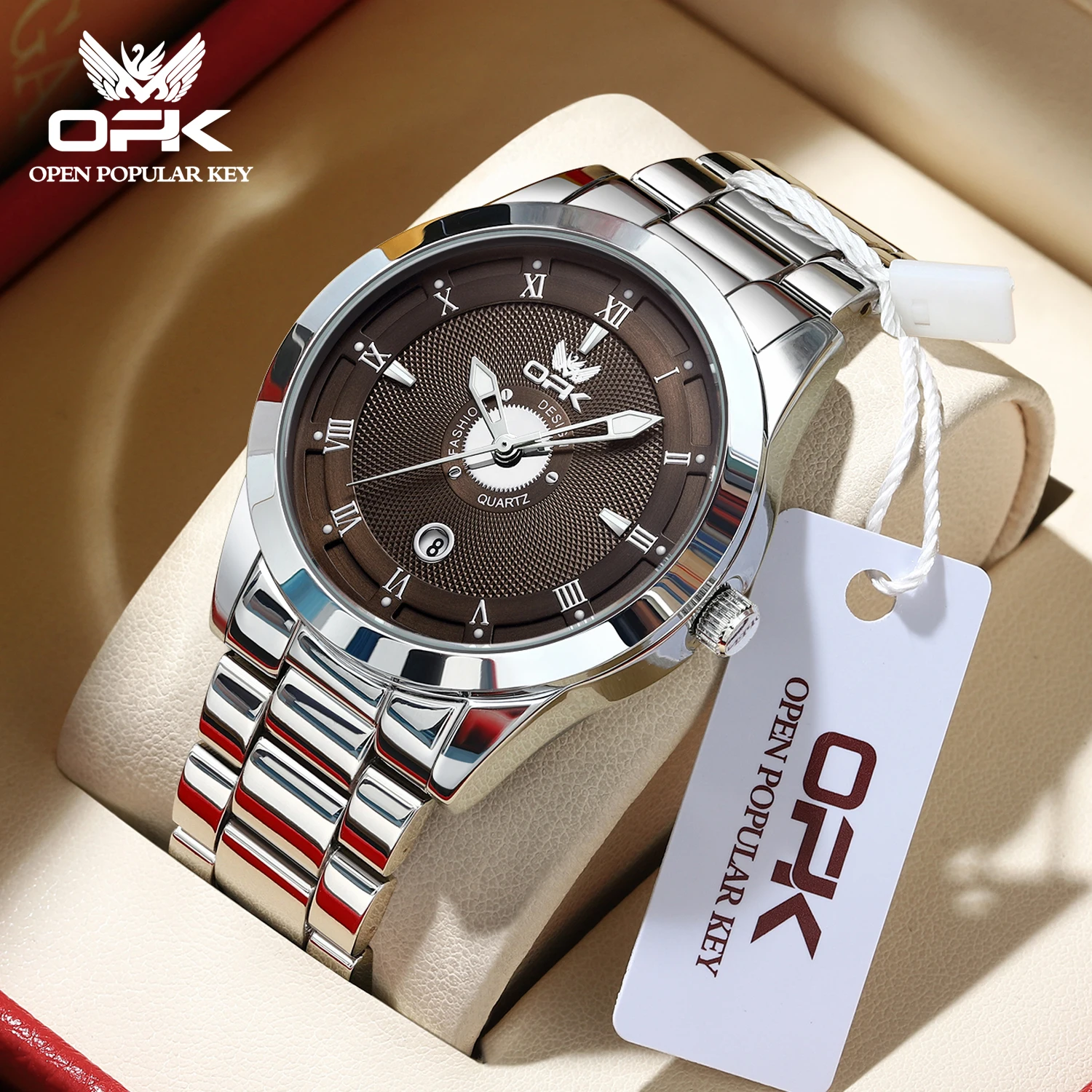 

OPK 6056 оригинальные кварцевые часы для мужчин со стальным ремешком, водонепроницаемые светящиеся мужские наручные часы с автоматической датой, модные простые мужские часы