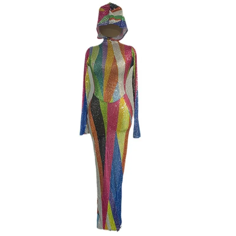 

Personalized Rainbow Hooded Slim Fashion Suit Event Cos Internet Celebrity Street Dance Performance Bar Singing Vestido De Mujer