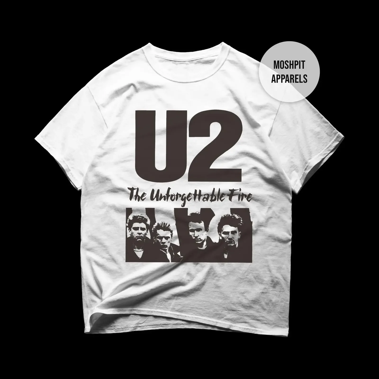 Camiseta U2 The Unforgettable Fire Rock Music Vintage Band Merch Casual com Estampa Gráfica Lavada Macia Unissex Versátil Streetwear