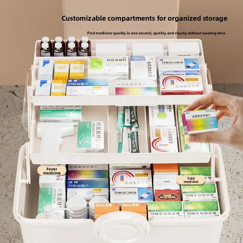 Medicine Storage Box Large Capacity Organizer Portable Dustproof Moisture Proof Case Transparent Lid Home Use