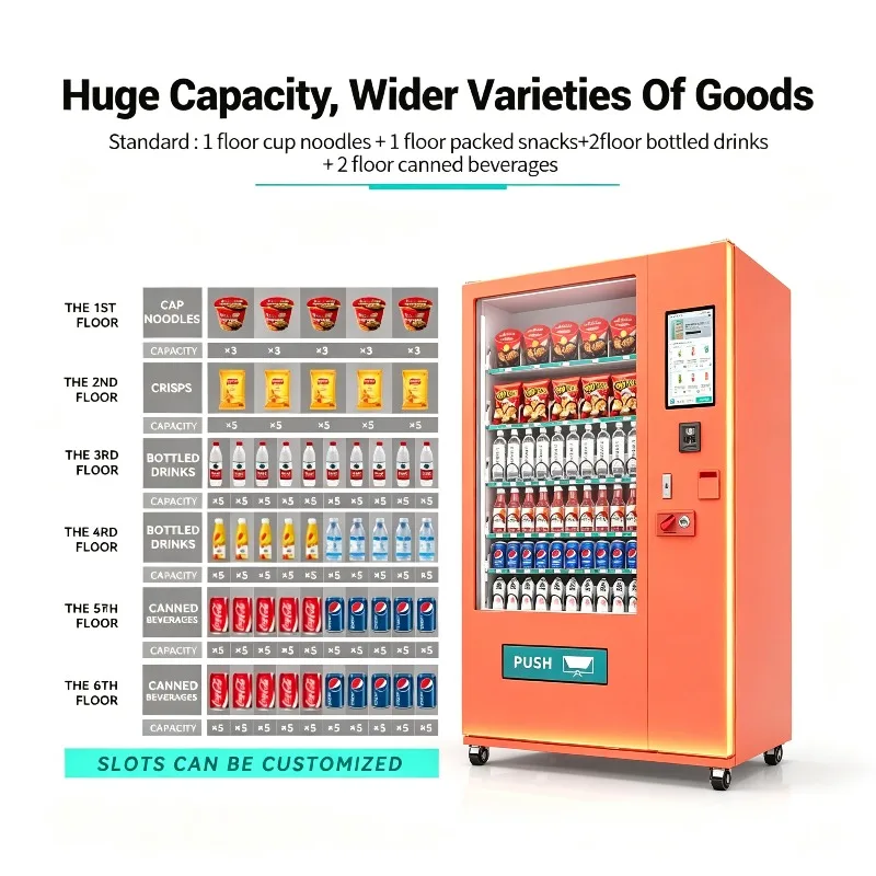Intelligent Modern Big Fridge Vending Machine Combo Snack and Drinks Cooling Vending Machine Support Card/coin/cash/bill Payment
