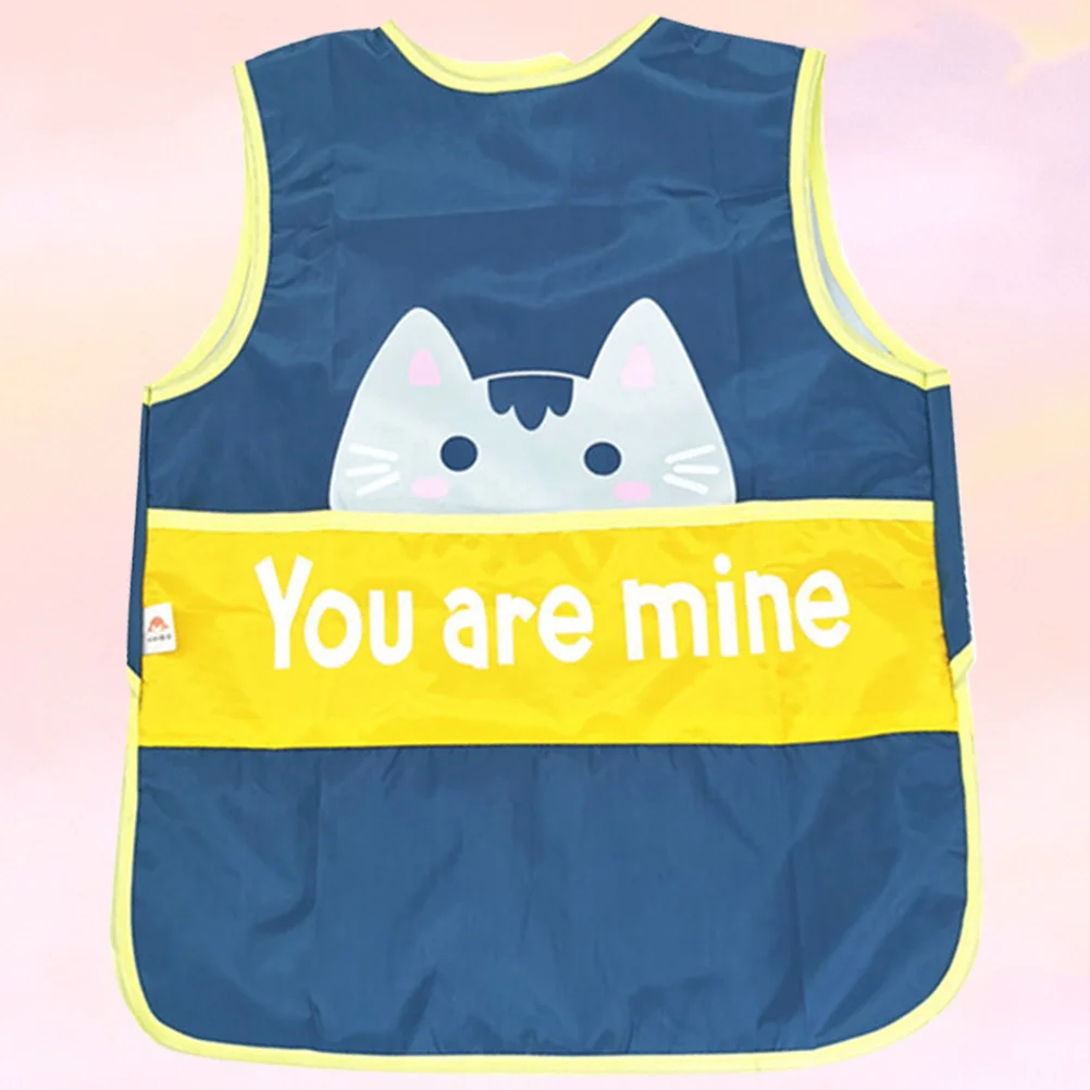 مآزر أكل الطفل المقاومة للماء باللون الأزرق الداكن 100 1-3 سنوات بدون أكمام للأطفال أنشطة ترفيهية تصميم كرتوني قابل لإعادة الاستخدام #6