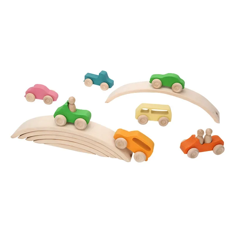 Holz Kleinkind Spielzeug 7 stücke Regenbogen Auto Bausteine Magnetische Bau Set Puzzle Montessori Brettspiele Diorama Kinder Spielzeug