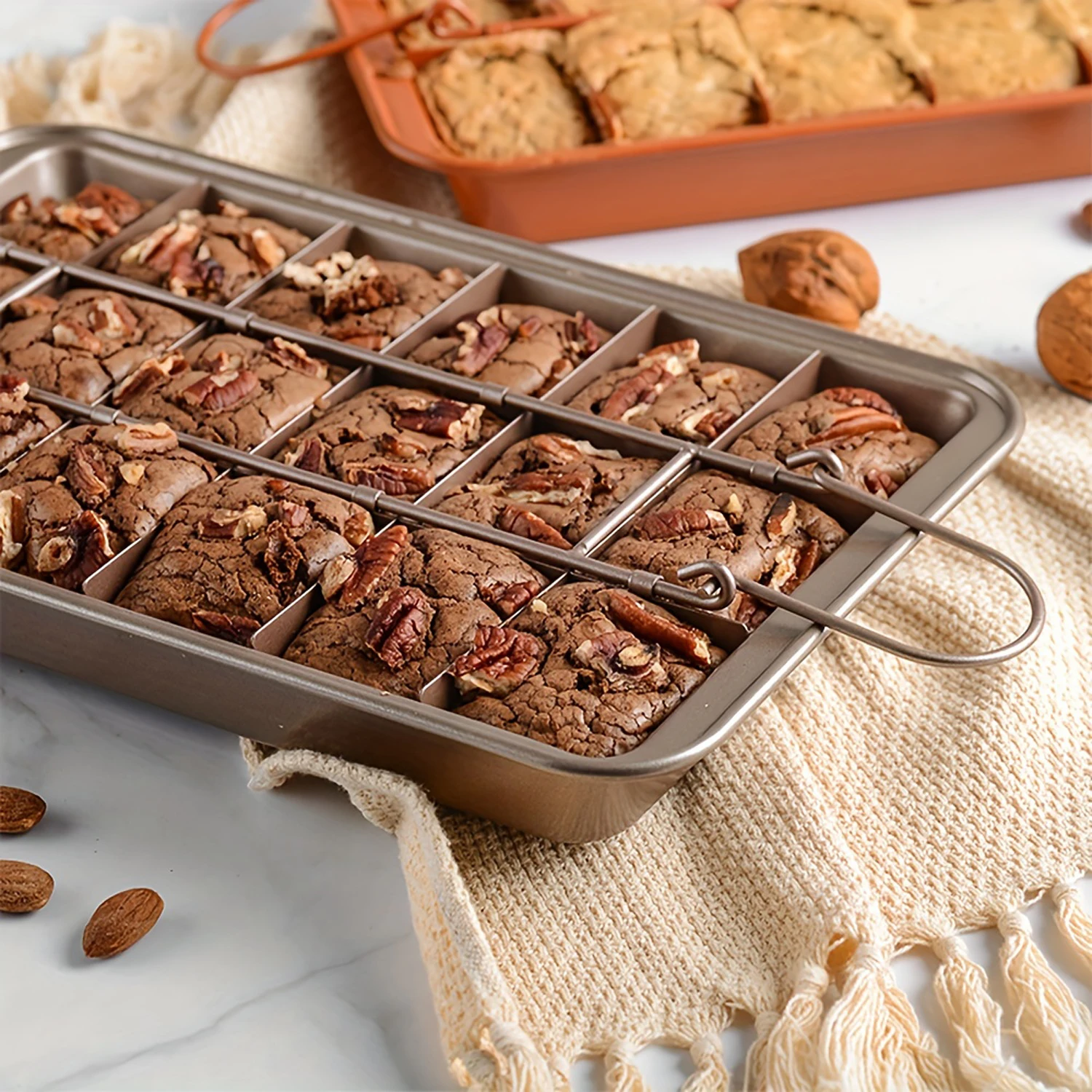 Brownie Cake Pan With Dividers (12.2''x7.7'')  Non-Stick Carbon Steel Loaf PanSquare Muffin Pan Blondie Bakeware