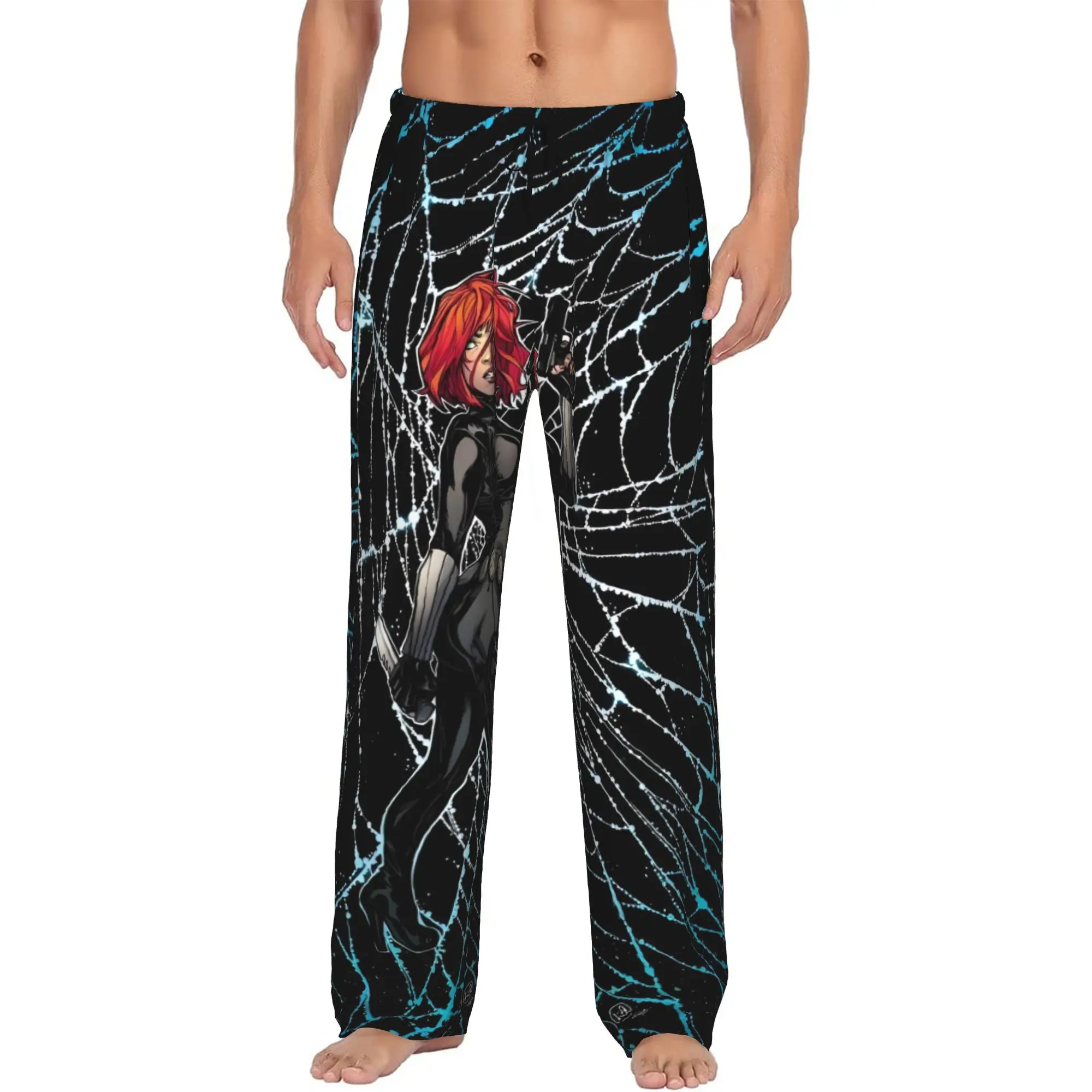 

Custom Vintage Black Anime Widow Pajama Pants for Men Sleepwear Lounge Sleep Bottoms Stretch with Pockets