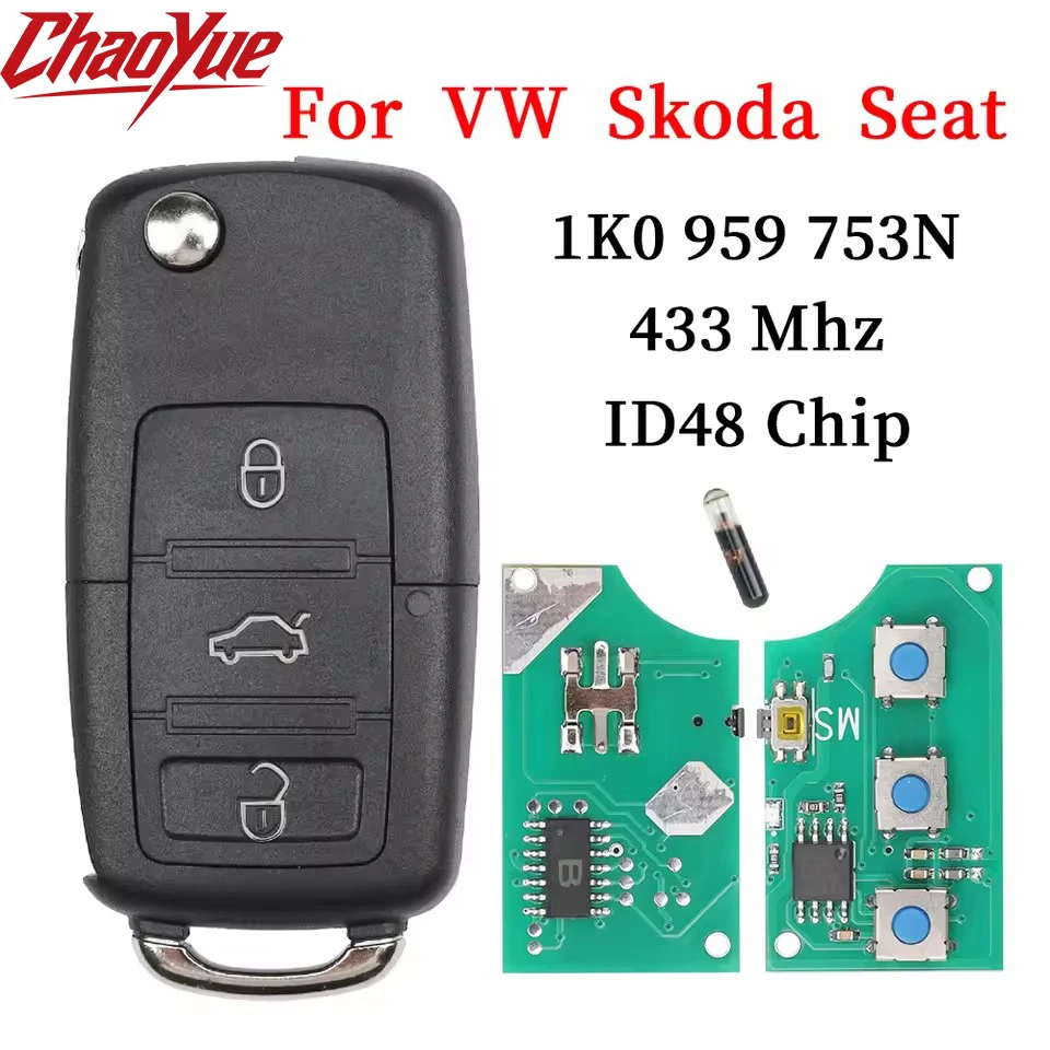 

ChaoYue for VW Touareg Audi A8 Proximity Flip Remote Key ID48 Chip 433MHz 5K0837202BH - 1K0 959 753N With HU66 Blade