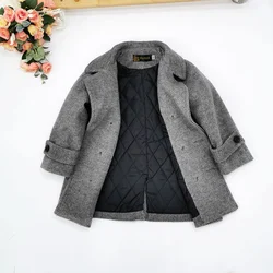 Boys Woolen Coat Overcoat Jacket Windbreak 2024 Hots Warm Plus Thicken Autumn Winter Cotton School Children's Clothing