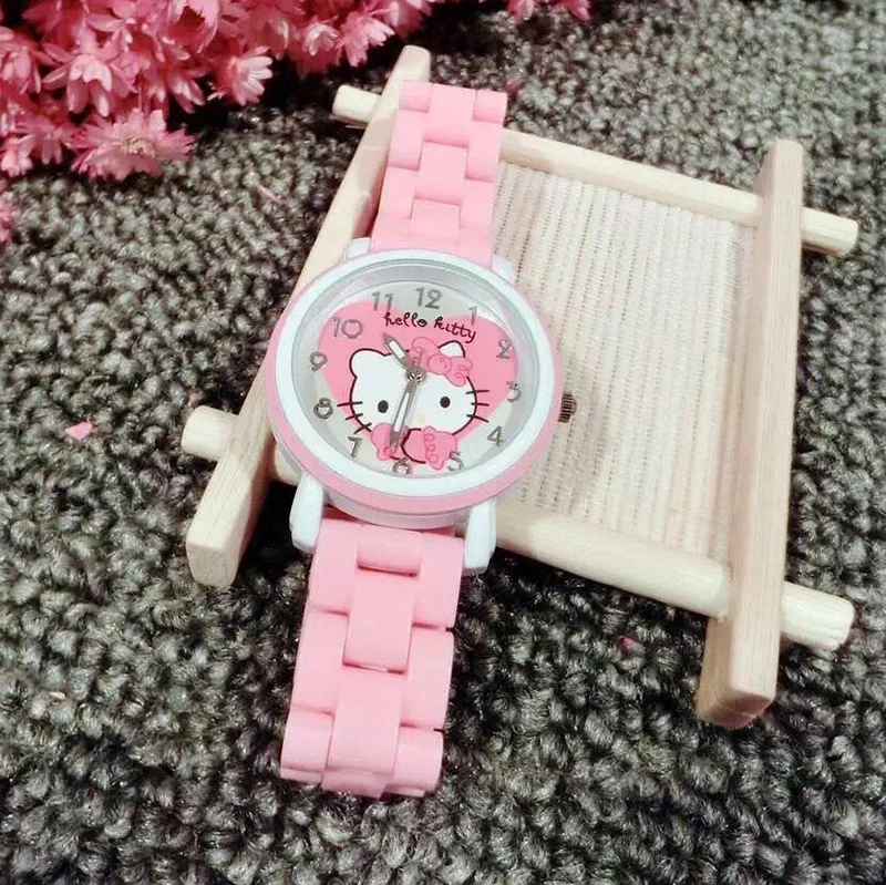 Miniso Anime Cartoon Sanrio Hello Kitty Waterproof Round Quartz Girls Student Watch Lovely Kids Buckle Watch Birthday Gifts