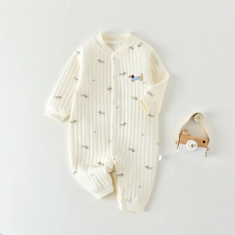 Salopette bébé garçon 0-24M body en coton pour nouveau-nés filles matelassé Air coton Onesie imprimé Animal épaissi chaud doux body