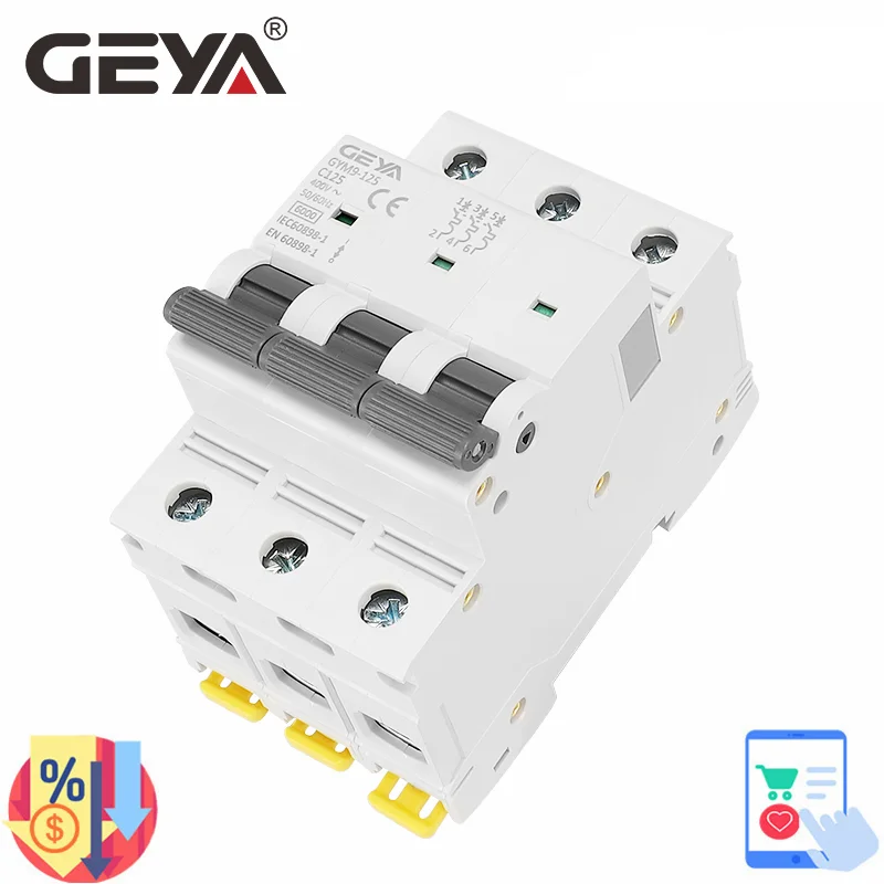 

GEYA GYM9-125 MCB 3P 80A 100A 125A AC C Curve Circuit Breaker Miniauture Circuit Breaker 3Pole Width 53.4mm 400V 6KA