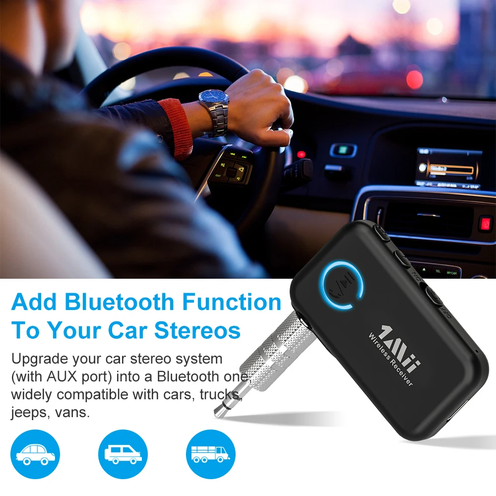 1Mii ML100 Bluetooth 5.0 приемник для автомобиля AUX аудио адаптер, с микрофоном 14H длинный аккумулятор разъем 3,5 мм для ТВ наушников динамик