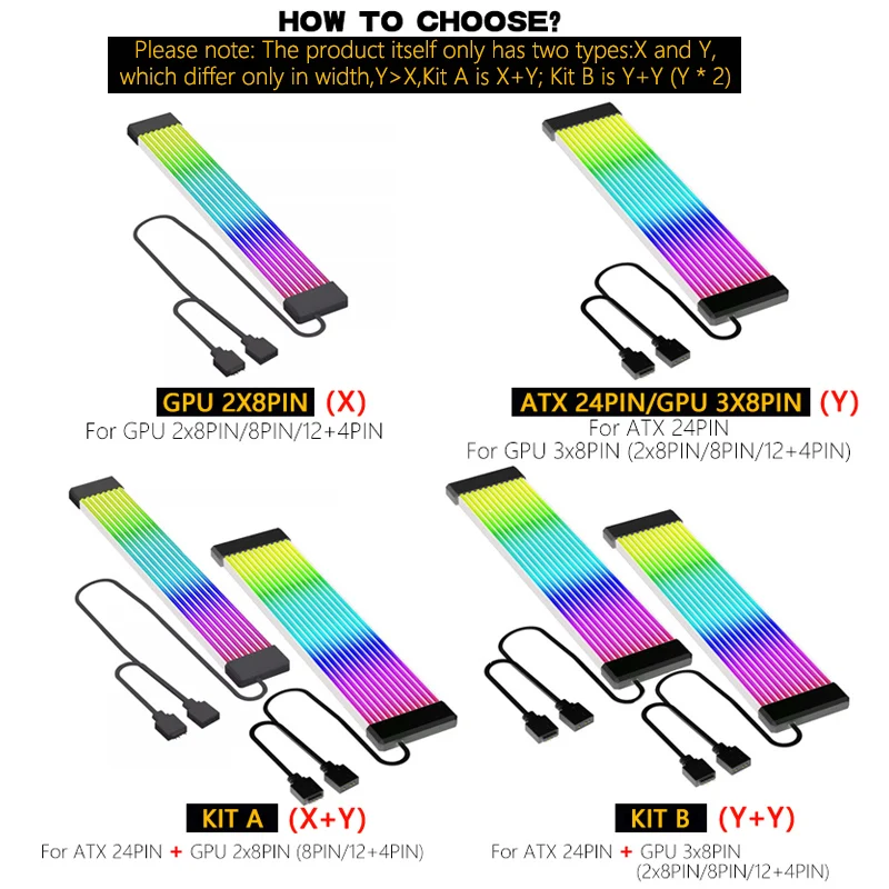Jumpeak Flexible RGB LED Light Strip Bar ARGB Board Cover For Computer PC Power Supply ATX 24PIN GPU Video Card Cables