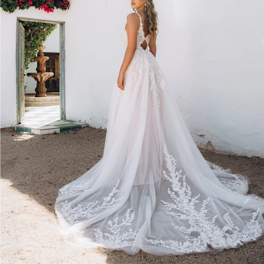 Customized Stunning Wedding Dress with Lace Appliques Spaghetti Strap A Line свадебное платье Button Back