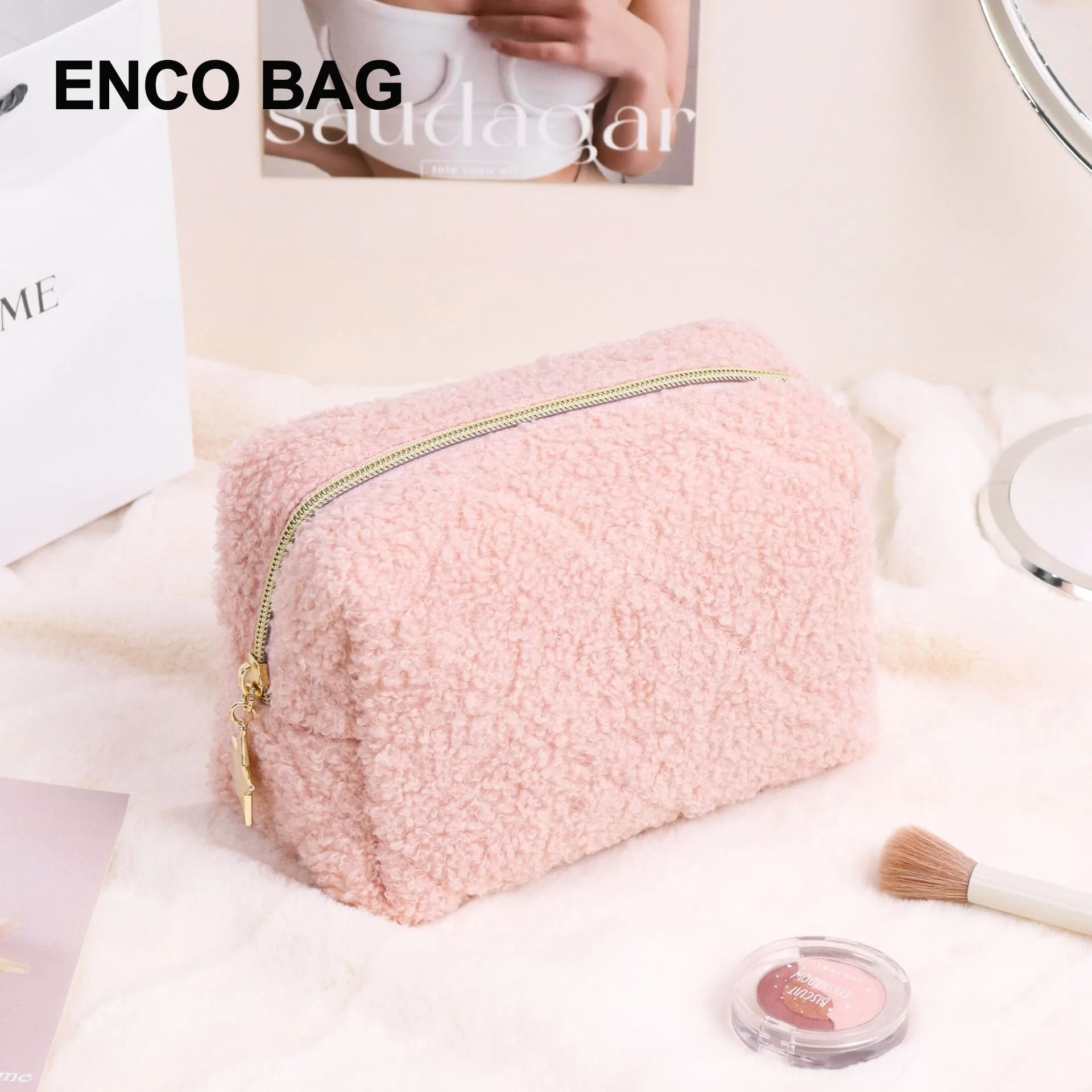 حقيبة مكياج قطيفة جديدة، حقيبة وسادة راقية للنساء، صغيرة ومحمولة، يمكن وضعها في حقيبة، حقيبة صغيرة لمستحضرات التجميل ستورا