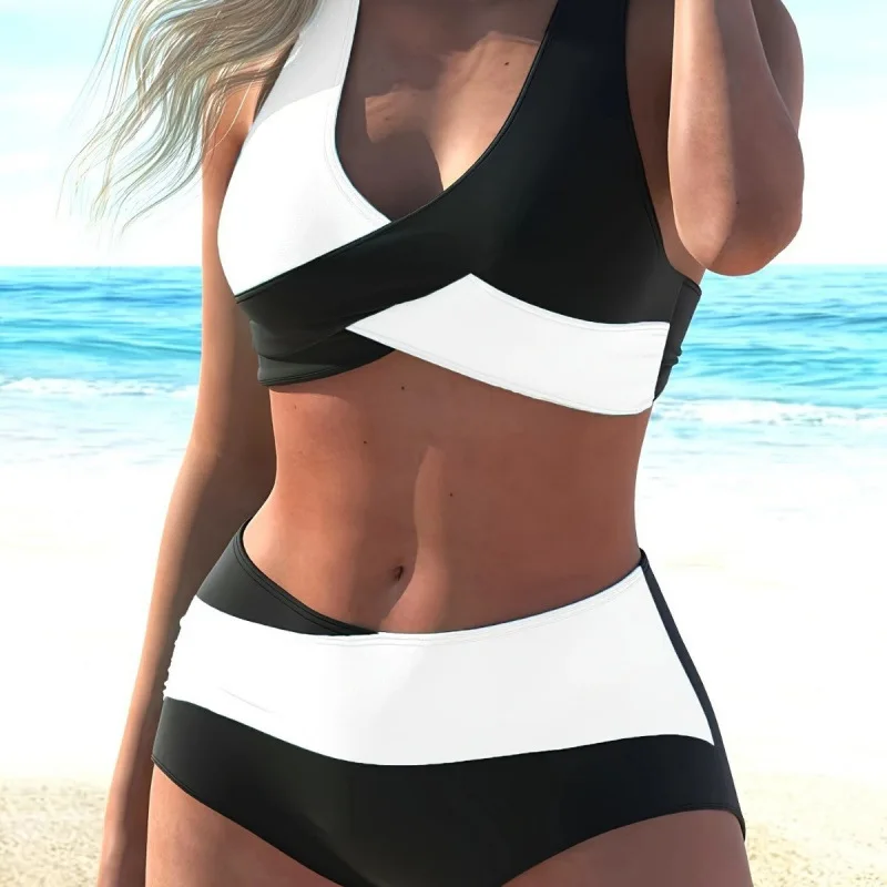 2026 Women High Waist Halter Bikinis Sexy Spliced Swimsuit Female Beachwear Summer Bathers Bathing Swimming Swim Suit S-XXL