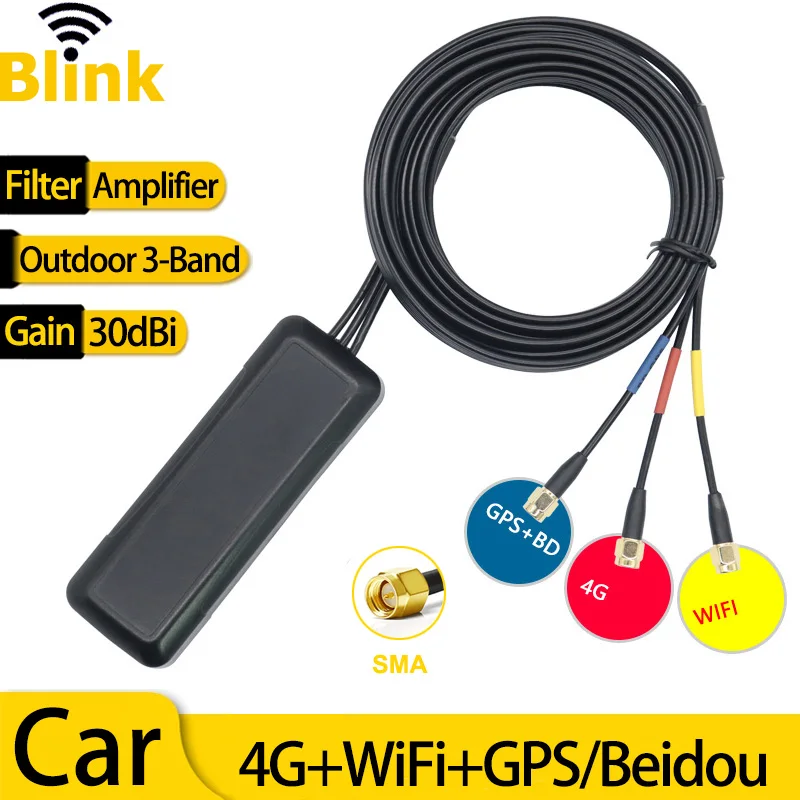 

4G+GPS+WiFi Tri-band Antenna Filter Outdoor Car Mobile Bluetooth Signal Booste Vehicle Satellite Navigation Positioning Enhancer