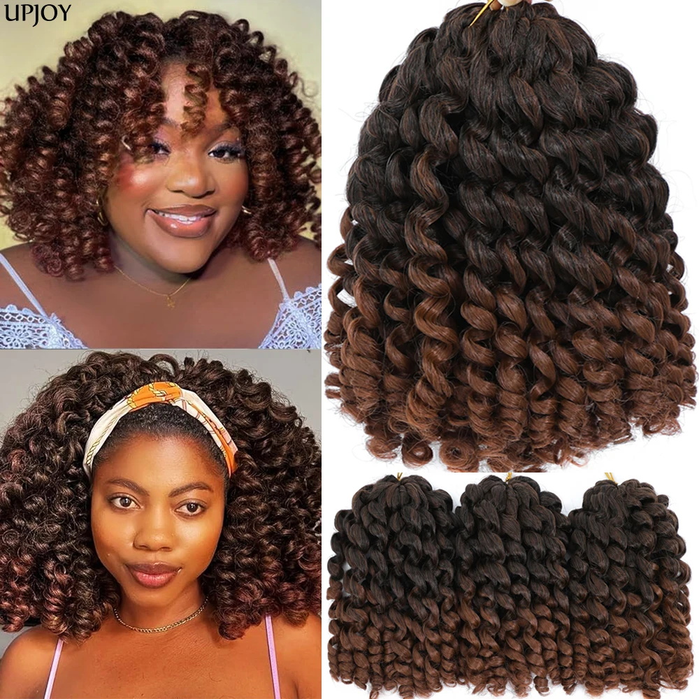 Extensiones de Cabello Sintético para Trenzar, Cabello de Ganchillo Jamaican Bounce de 8 Pulgadas, Rizado Jumpy Wand Curl, Ombre Marrón, Cabello Rizado para Trenzar