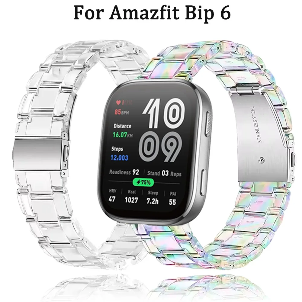 Clear Resin Bracelet For Amazfit Bip 6 5 5 Unity/GTR 2 3 4 Sport Strap For Amazfit Stratos/Balance/Pace 22mm Colorful Wristband
