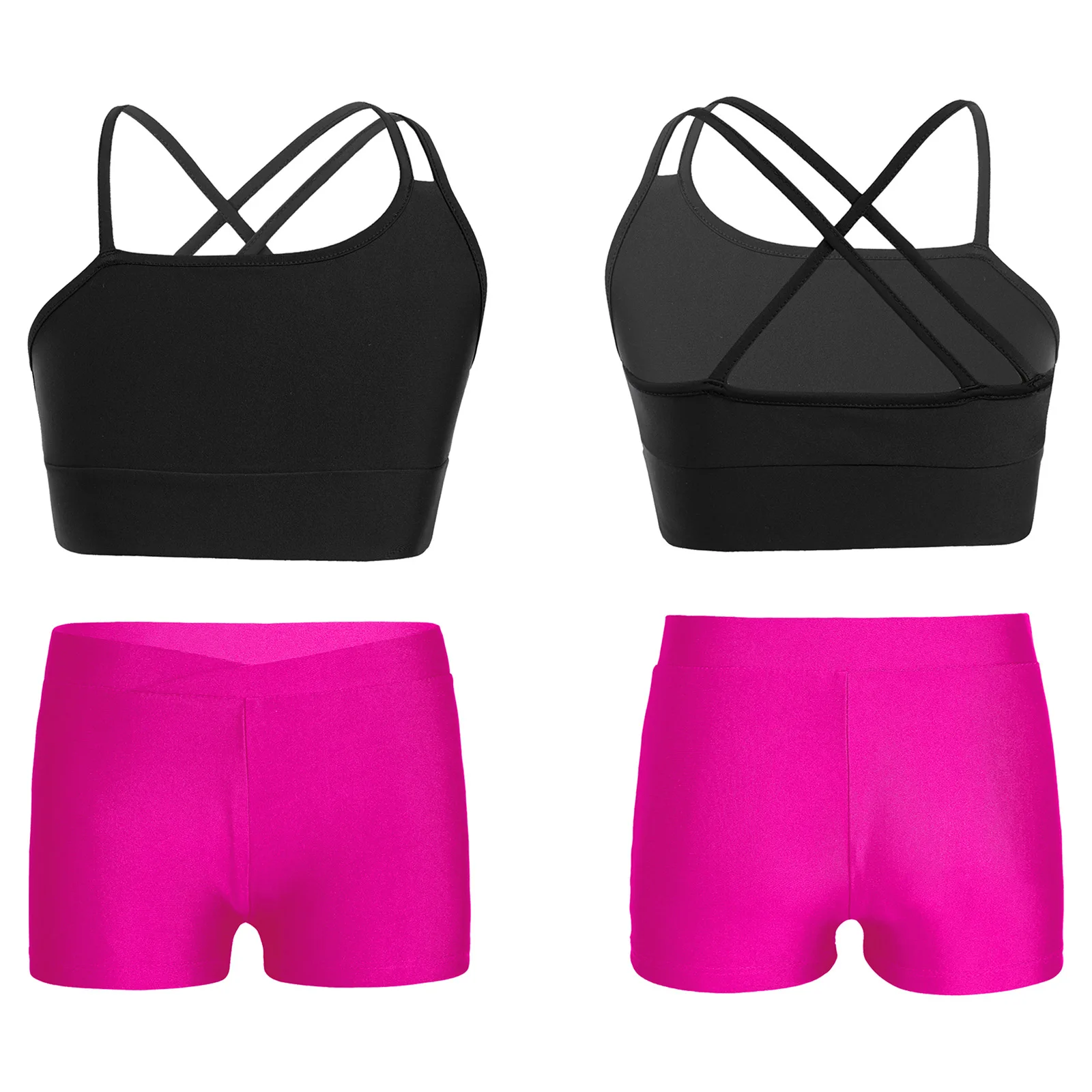 Kids Girls Sports Suit Swimwear Sleeveless Strappy Tank Crop Top+Shorts Outfit for Yoga Gymnastic Workout Running Fitness Dance