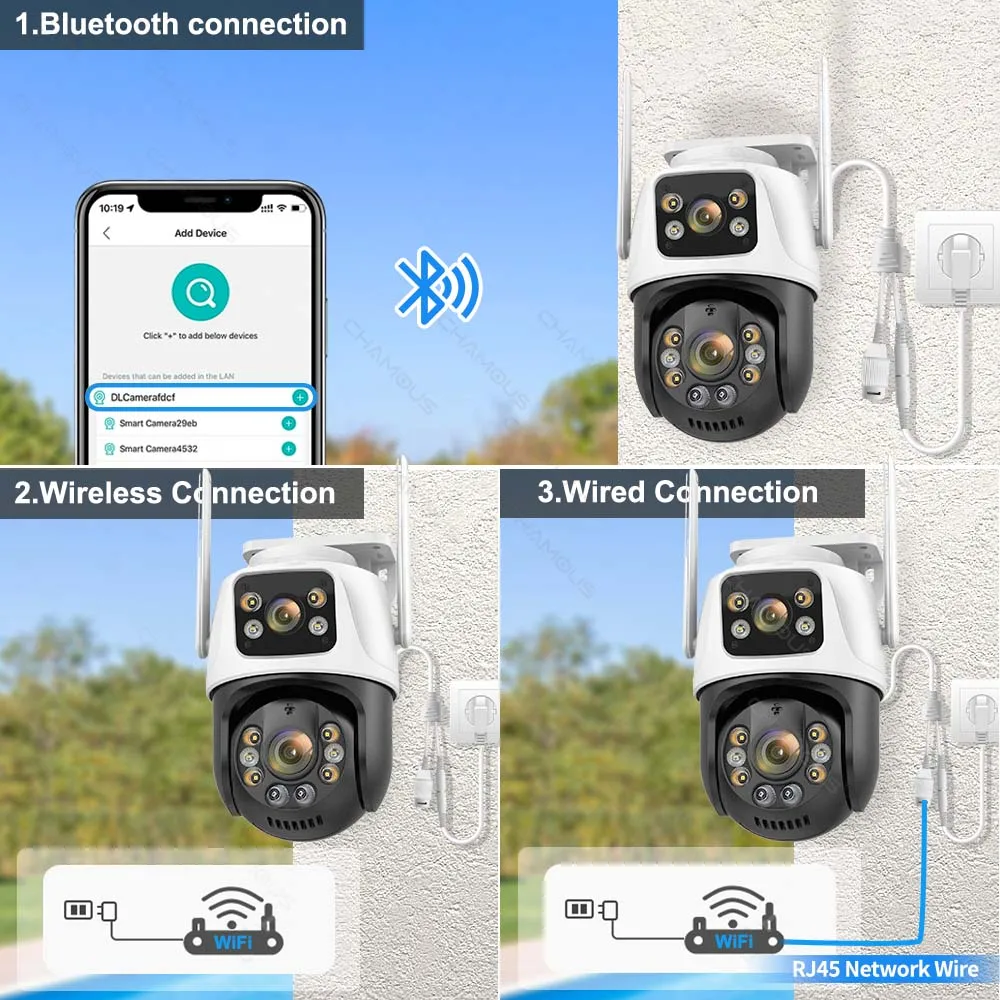 Kamera WiFi 4K, kamera IP 8 MP, podwójny obiektyw, podwójny ekran, ochrona bezpieczeństwa, śledzenie Ai, kamera PTZ, kamera CCTV, zewnętrzna kamera