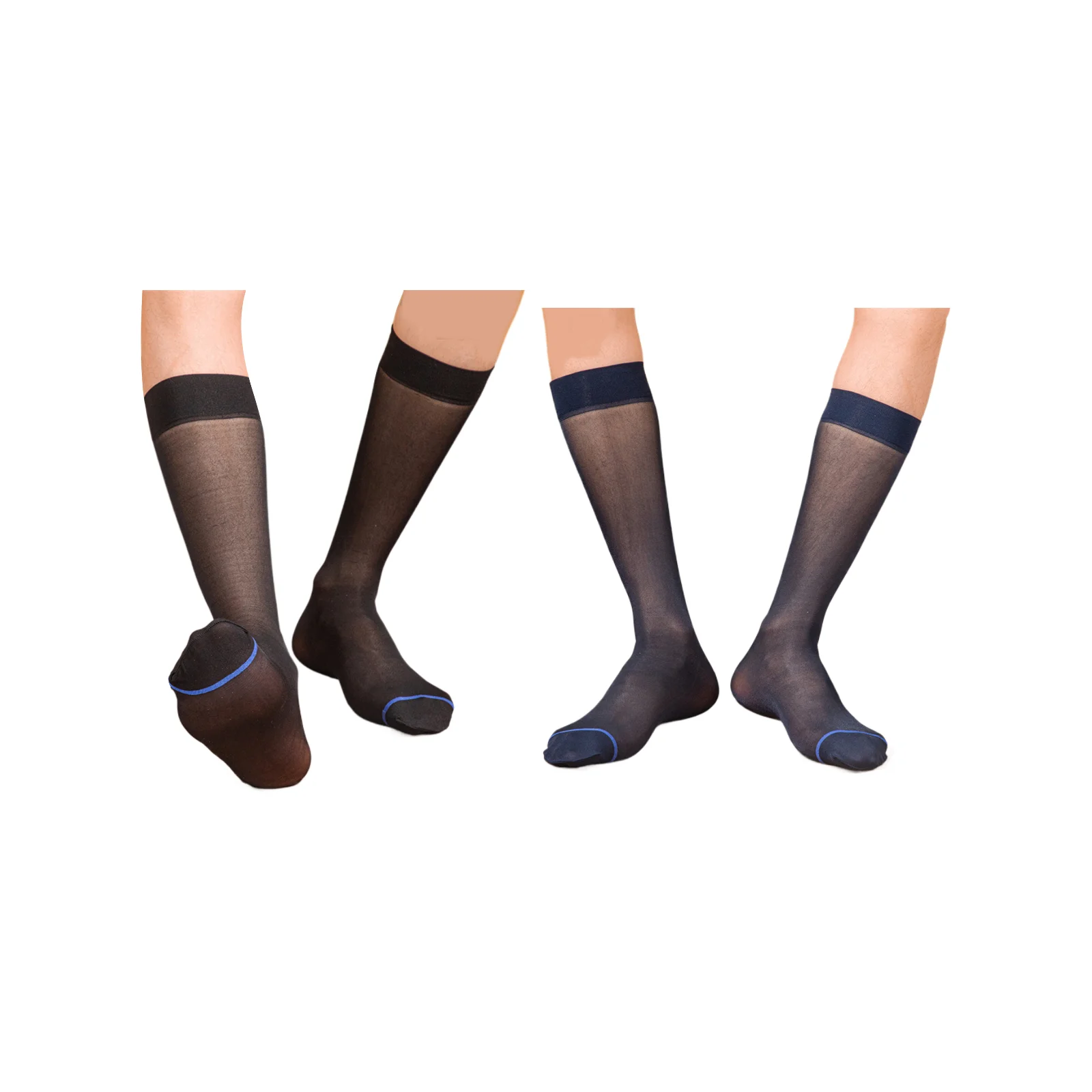 

Мужские ультратонкие прозрачные чулки-колготки синего цвета (черные + темно-синие, по 1 пара каждого цвета)