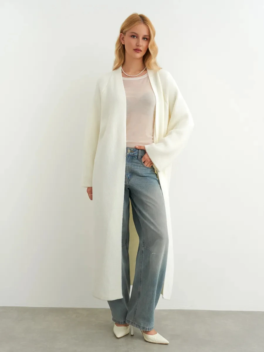Women Long Open Front Knit Cardigan Oversized Loose Sweater Coat Solid Color Long Sleeve Casual Outerwear