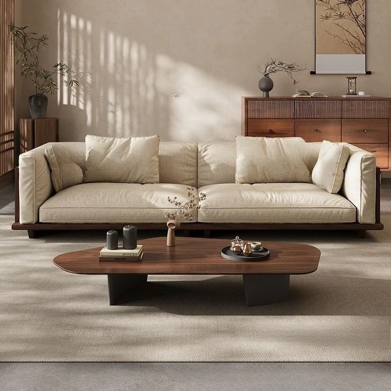 Song aesthetic sofa black walnut solid wood sofa new Chinese four-person household small apartment straight row living room sofa