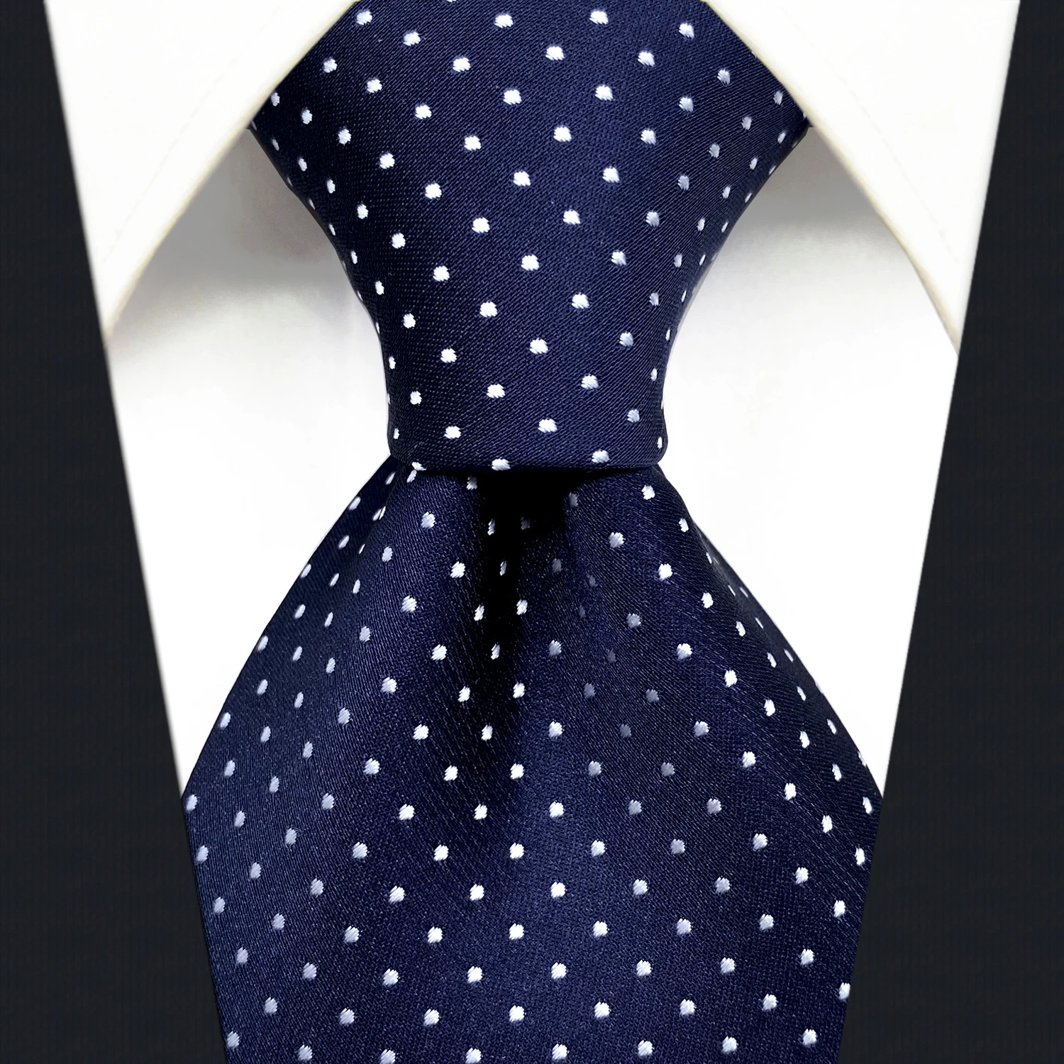 S6 Dots Navy Dark Blue White Ties For Men Silk Neckties and Pocket Square Set Extra Long Slim Gift Wedding