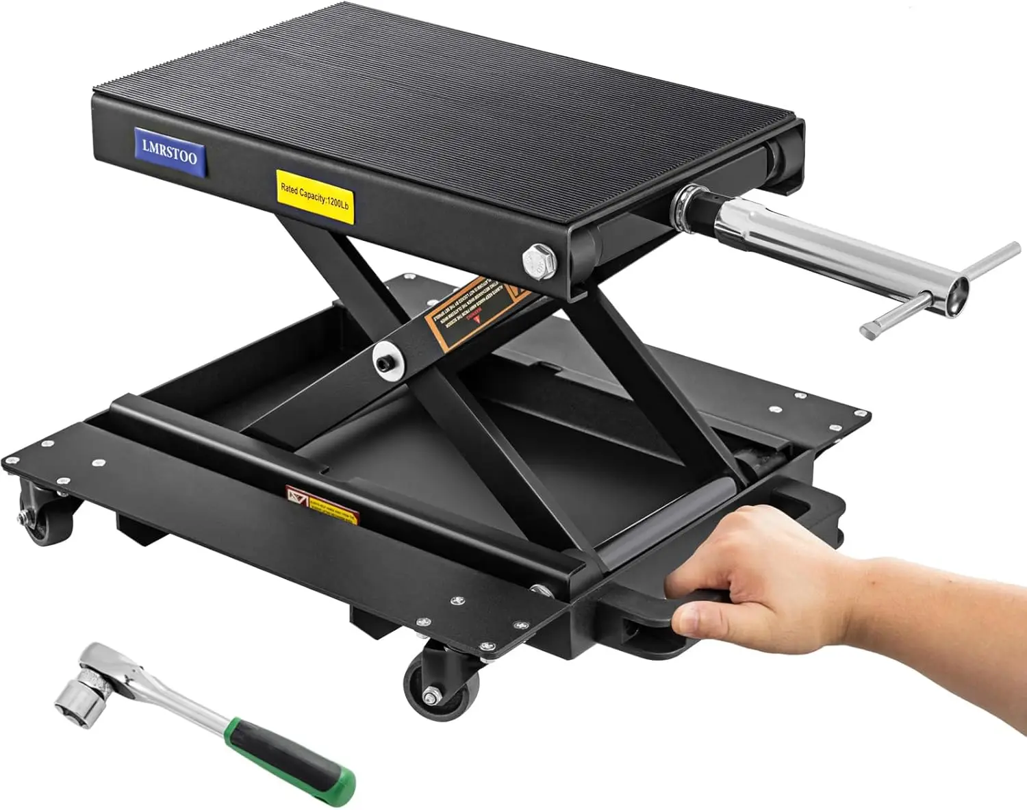 

1200 LBS Motorcycle Jack with Dolly, Motorcycle Lift Stand for Dirt Bike ATV,Scissor Jack with Hand Crank Bikes Garage Repair Ho