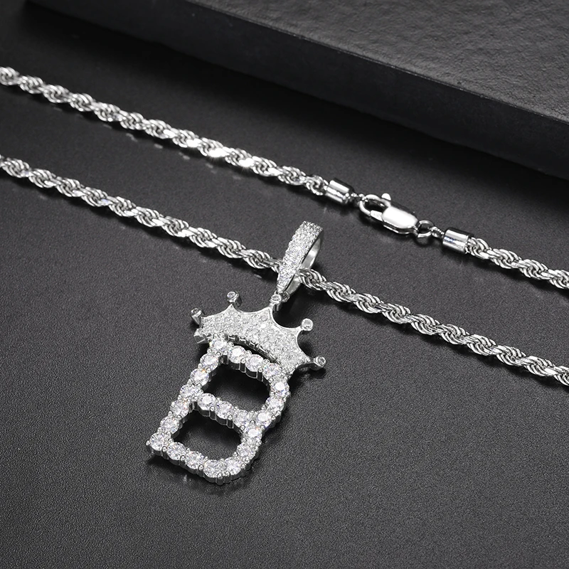 Imagem -03 - Iced Out Moissanite Colar de Pingente A-z Coroa Letras Nome Ouro Cor Prata Charme Hip Hop Jóias Finas Novo S925