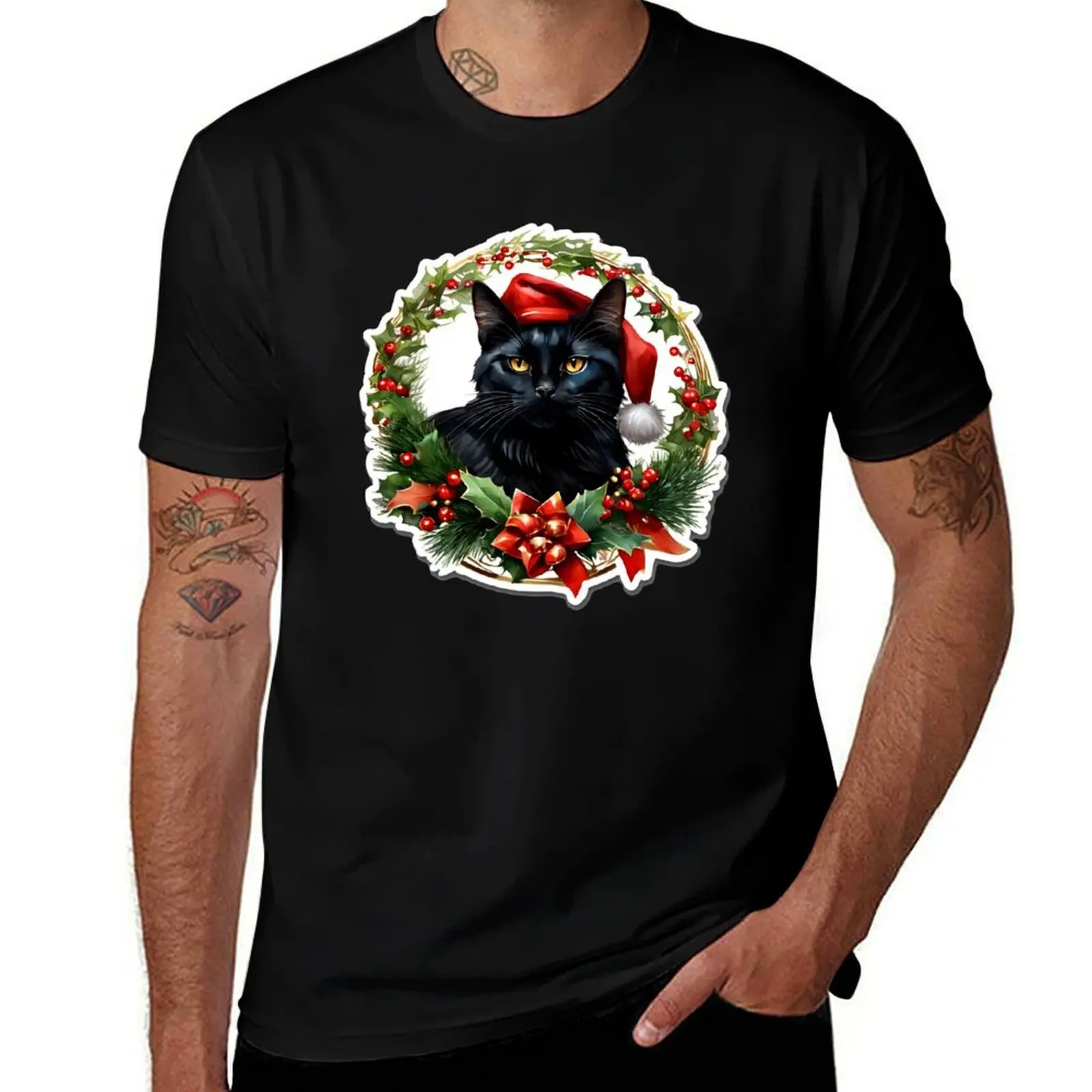 

Cat Watercolor Painting Christmas Season T-Shirt plus size clothes boys animal print men t shirts