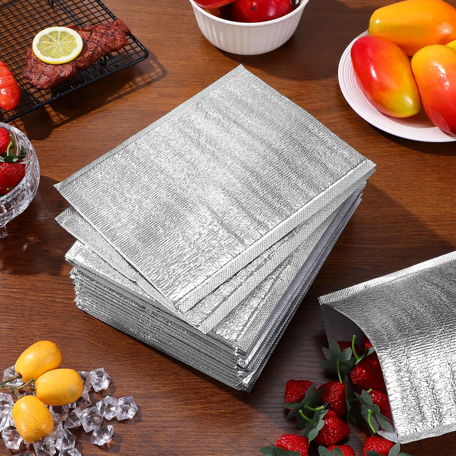 

20 pcs Silver 20x25cm Aluminum Foil Bags Durable Sealed Food Storage Insulation Thermal Pouch Take Out Snacks Container Kitchen