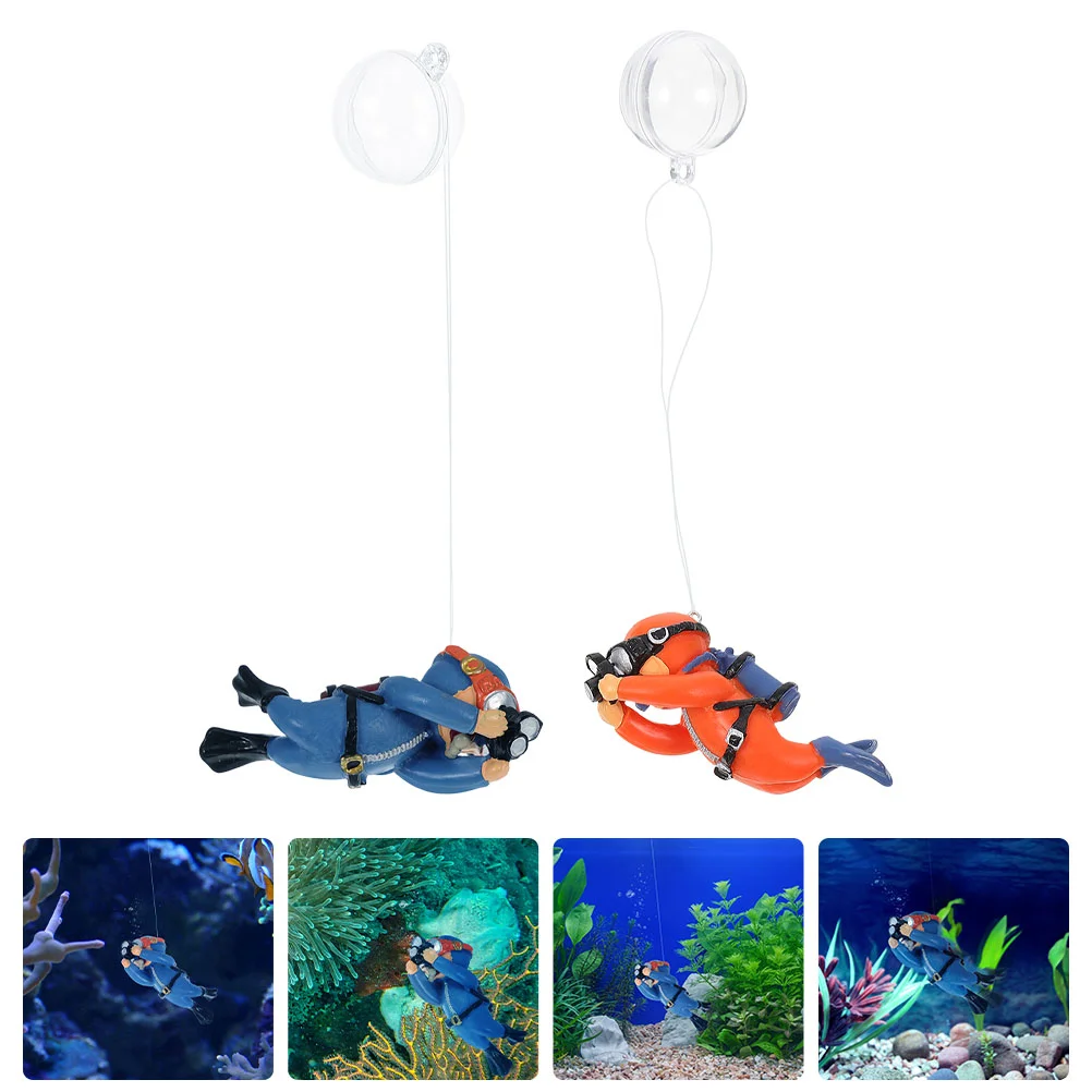 

2 Pcs Aquarium Ornaments Fish Tank Decorations Scuba Diving Accessories Landscape Lovely Diver Floating Model