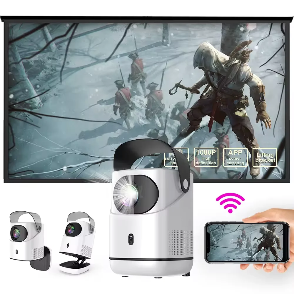 ATB Projector Android Native 1080p Support 4K Wall Mount Design with 180°Adjustable Stand Portable WiFi Bluetooth, Model:TZ2