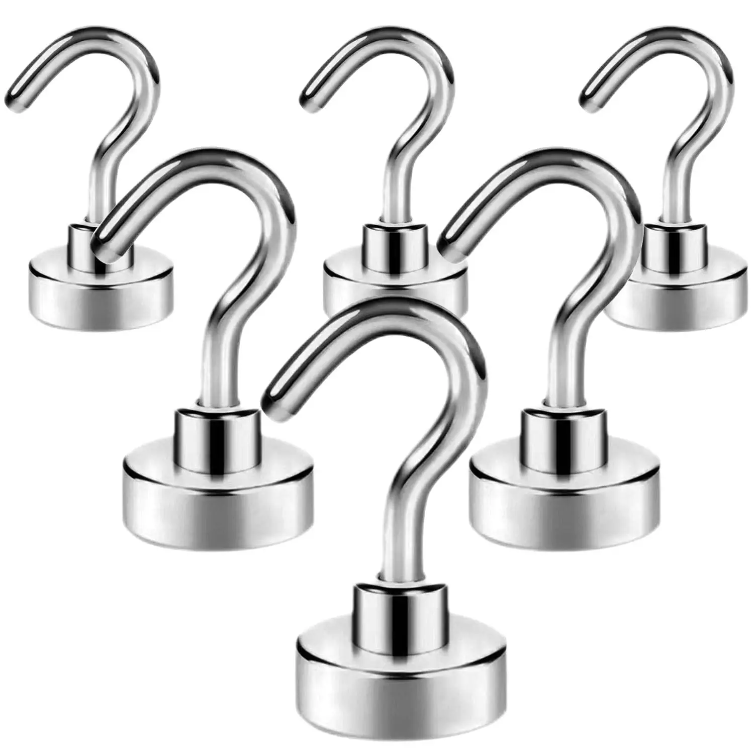 

6Pcs Neodymium Magnetic Hooks Powerful Heavy Duty Rare Earth Magnets Utility Hook​s Metal Coated Waterproof Hook for Hanging E20